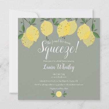 Main Squeeze Lemons Sage Green Bridal Shower Invitations
