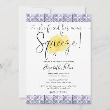 Main Squeeze Lemons Tiles Monogram Bridal Shower Invitations