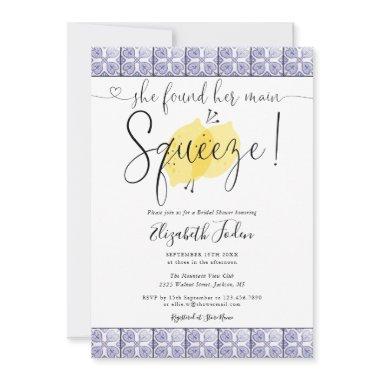 Main Squeeze Lemons Tiles Monogram Bridal Shower Invitations