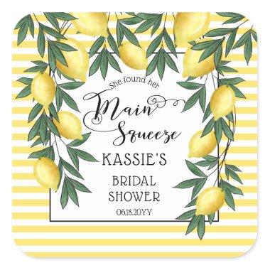 Main Squeeze Lemons Tropical Bridal Shower Square Square Sticker