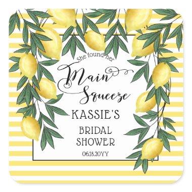 Main Squeeze Lemons Tropical Bridal Shower Square Square Sticker