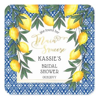 Main Squeeze Lemons Tropical Bridal Shower Square Sticker