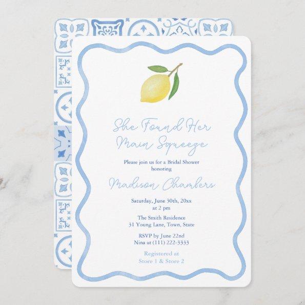 Main Squeeze Wavy Border Citrus Bridal Shower Invitations