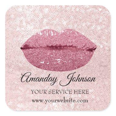 Makeup Artist Rose Glitter Kiss Lips Name Web Square Sticker
