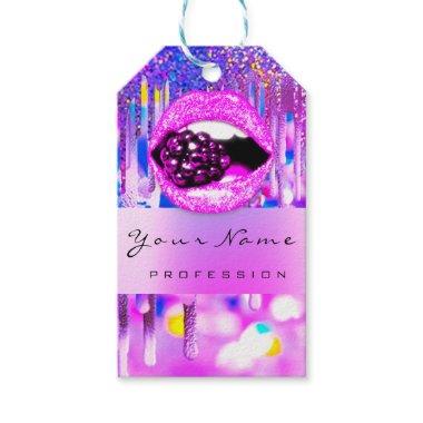 Makeup Lip Holograph Drip Berry Pink Kiss QR Code Gift Tags