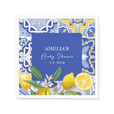 Mama Main squeeze blue Lemon citrus baby shower Napkins
