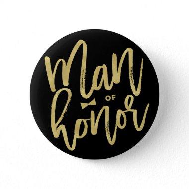 Man Of Honor Chic Gold Script Bridal Party Wedding Button