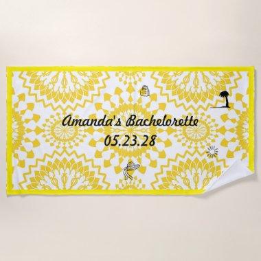 Mandala Pattern Bachelorette Party White Yellow Beach Towel
