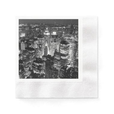 Manhattan New York City Night Black & White Napkins