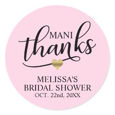 Mani Thanks Bridal Baby Shower Pink Nail Polish Classic Round Sticker