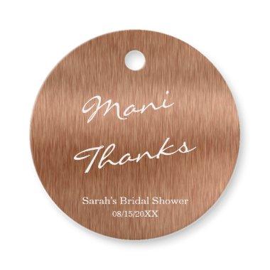 Mani Thanks Copper Faux Metallic Bridal Shower Favor Tags