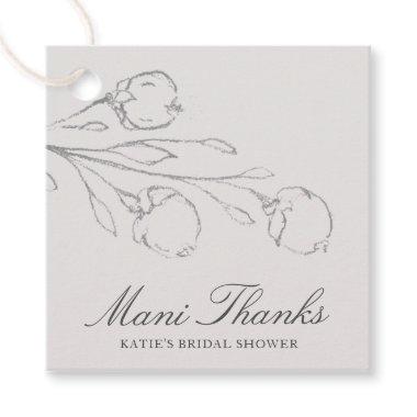 Mani Thanks Elegant Gray Floral Bridal Shower Favor Tags