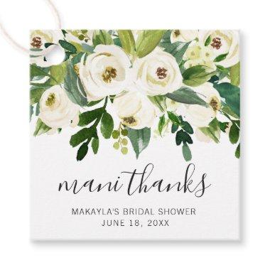 Mani Thanks Elegant White Floral Bridal Shower Favor Tags