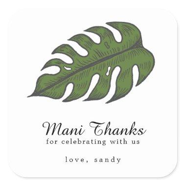 Mani Thanks Tropical Palm Leaf Bridal Shower Favor Square Sticker