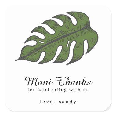 Mani Thanks Tropical Palm Leaf  Favor Square Sticker