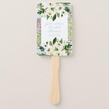 Map with Flowers Travel Theme Wedding or Party Hand Fan