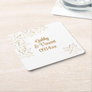 Maple Leaf Edge Wedding Square Paper Coaster