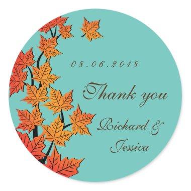 Maple Leaf Fall Autumn Wedding Sticker Blue