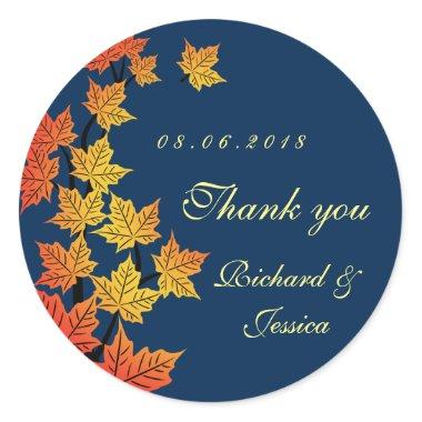Maple Leaf Fall Autumn Wedding Sticker Navy Blue