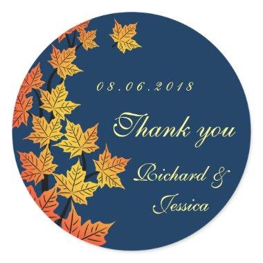 Maple Leaf Fall Autumn Wedding Sticker Navy Blue