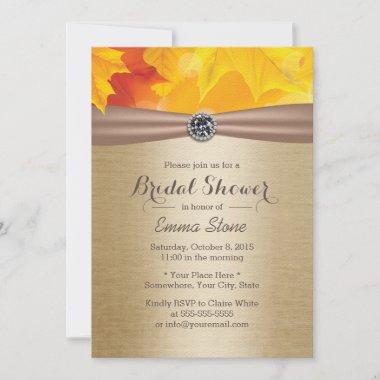 Maple Leaves Elegant Gold Autumn Bridal Shower Invitations