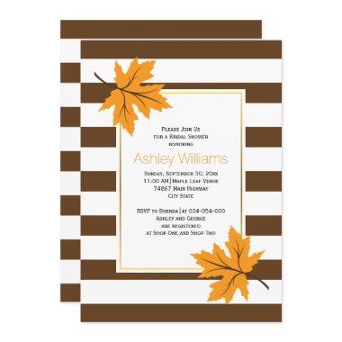 Maple leaves, stripes autumn wedding bridal shower Invitations