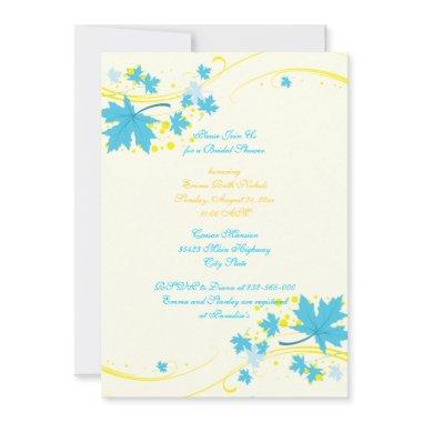 Maple leaves turquoise yellow bridal shower Invitations