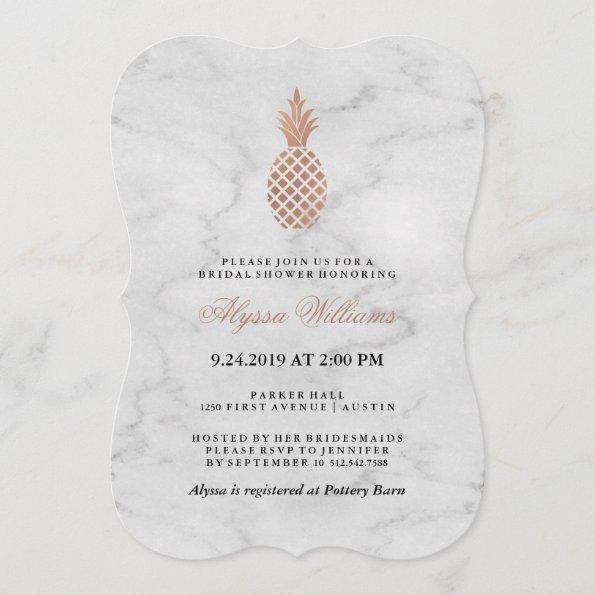 Marble and Faux Rose Gold Pineapple Bridal Shower Invitations
