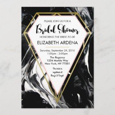 Marble and Gold Diamond Bridal Shower Invitations