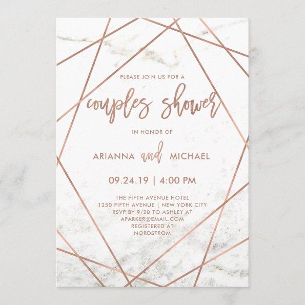 Marble and Rose Gold Geometric Couples Shower Invitations