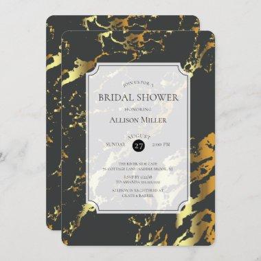 Marble Black Gold Bridal Shower Invitations