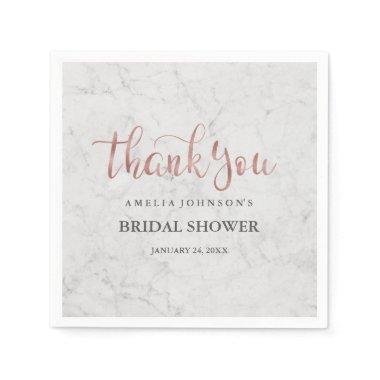 Marble Faux Rose Gold Thank You Bridal Shower Paper Napkins