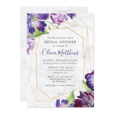 Marble Geometric Gold Purple Tulips Bridal Shower Invitations