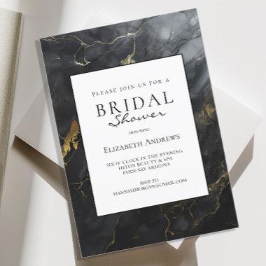 Marble Gold (Imitation) Black Trendy Bridal Shower Invitations