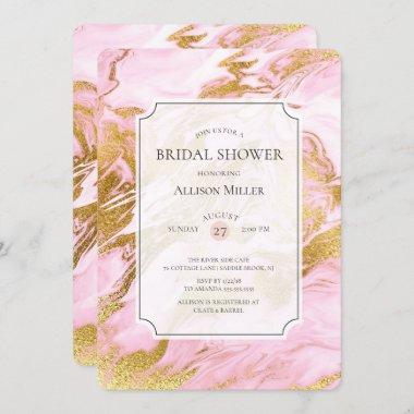 Marble Pink Gold Bridal Shower Invitations