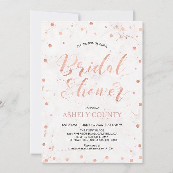 Marble & Polka dot, Modern Rose Gold Bridal Shower Invitations