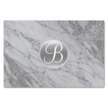 Marble Silver Glitter Glam Monogram Letter Initial Tissue Paper