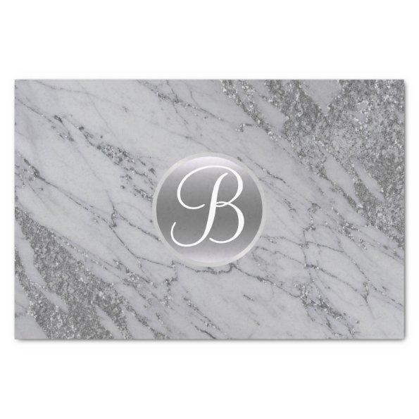 Marble Silver Glitter Glam Monogram Letter Initial Tissue Paper