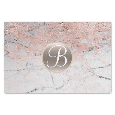 Marble Silver & Rose Gold Monogram Letter Initial Tissue Paper