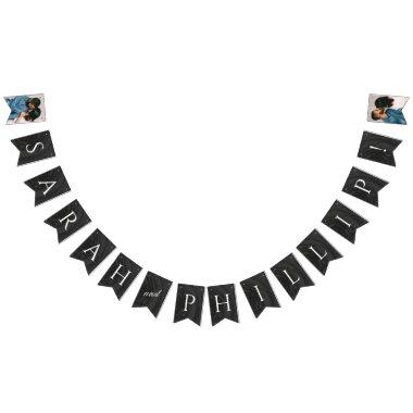 Marbled Engagement Party Bunting Banner - Black
