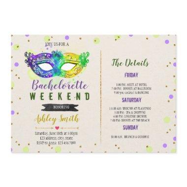 Mardi gras bachelorette Itinerary Invitations