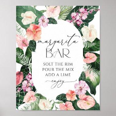 Margarita Bar Tropical Leaves Bridal Shower Poster