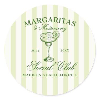 Margaritas and Matrimony Green Striped Classic Round Sticker