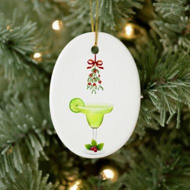 Margaritas and Mistletoe Christmas Ceramic Ornament