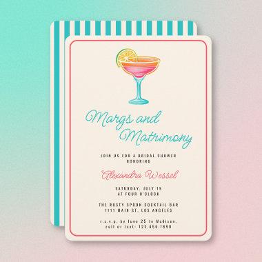 Margs and Matrimony Cocktails Retro Bridal Shower Invitations