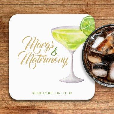 Margs & Matrimony Green & Gold  Square Paper Coaster