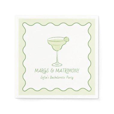 "Margs & Matrimony" Modern Lime Bachelorette Party Napkins
