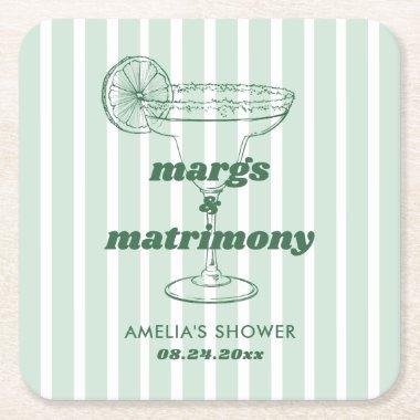 Margs & Matrimony Retro Bachelorette Bridal Shower Square Paper Coaster