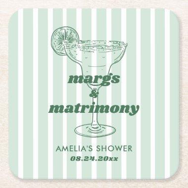 Margs & Matrimony Retro Bachelorette  Square Paper Coaster