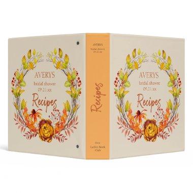 Marigold Autumn Bridal Recipes 3 Ring Binder
